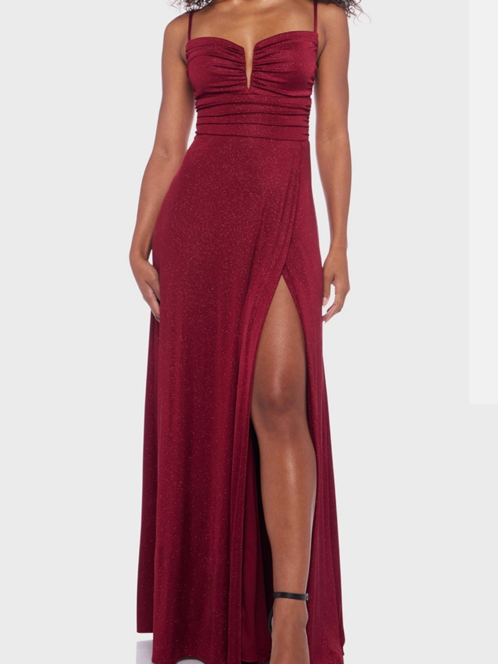 Emerald Sundae Wine Sparkle Prom Gown with Side Slit